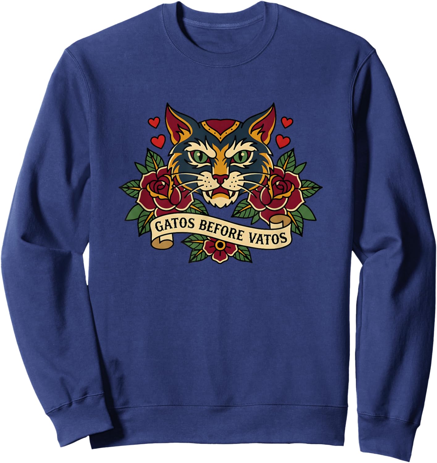 Gatos Before Vatos Funny Vintage Tattoo Cat Sweatshirt - Sweatshirt | Navy