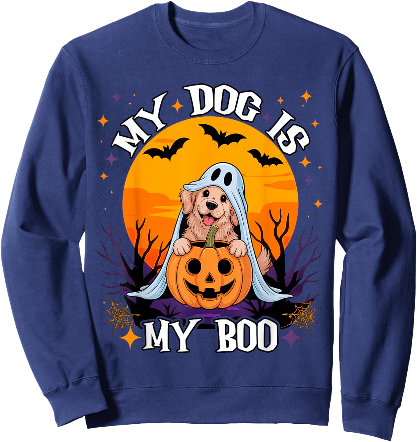 Dog Halloween Ghost Golden Retriever My Dog is My Boo Meme Sweatshirt - Sweatshirt | Navy