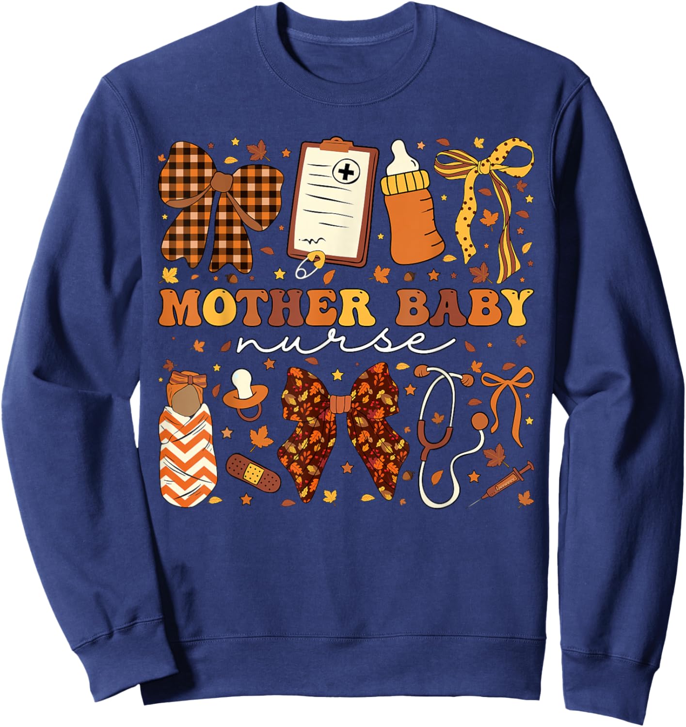 Postpartum Fall Coquette Mother Baby Nurse Thanksgiving Sweatshirt - Sweatshirt | Navy