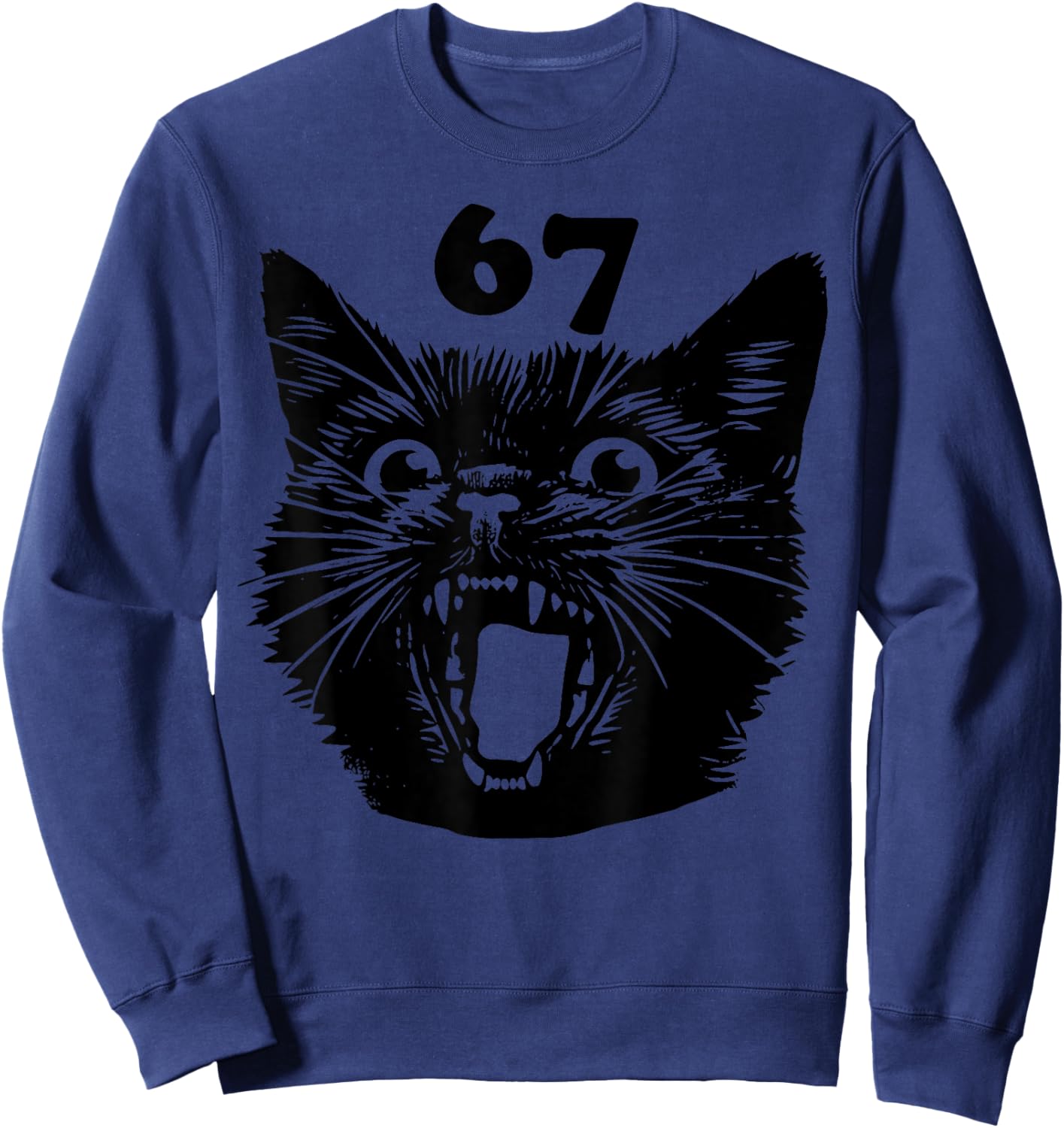 67 Halloween Black Cat Brainrot Meme Six Seven Girls Kids Sweatshirt - Sweatshirt | Navy