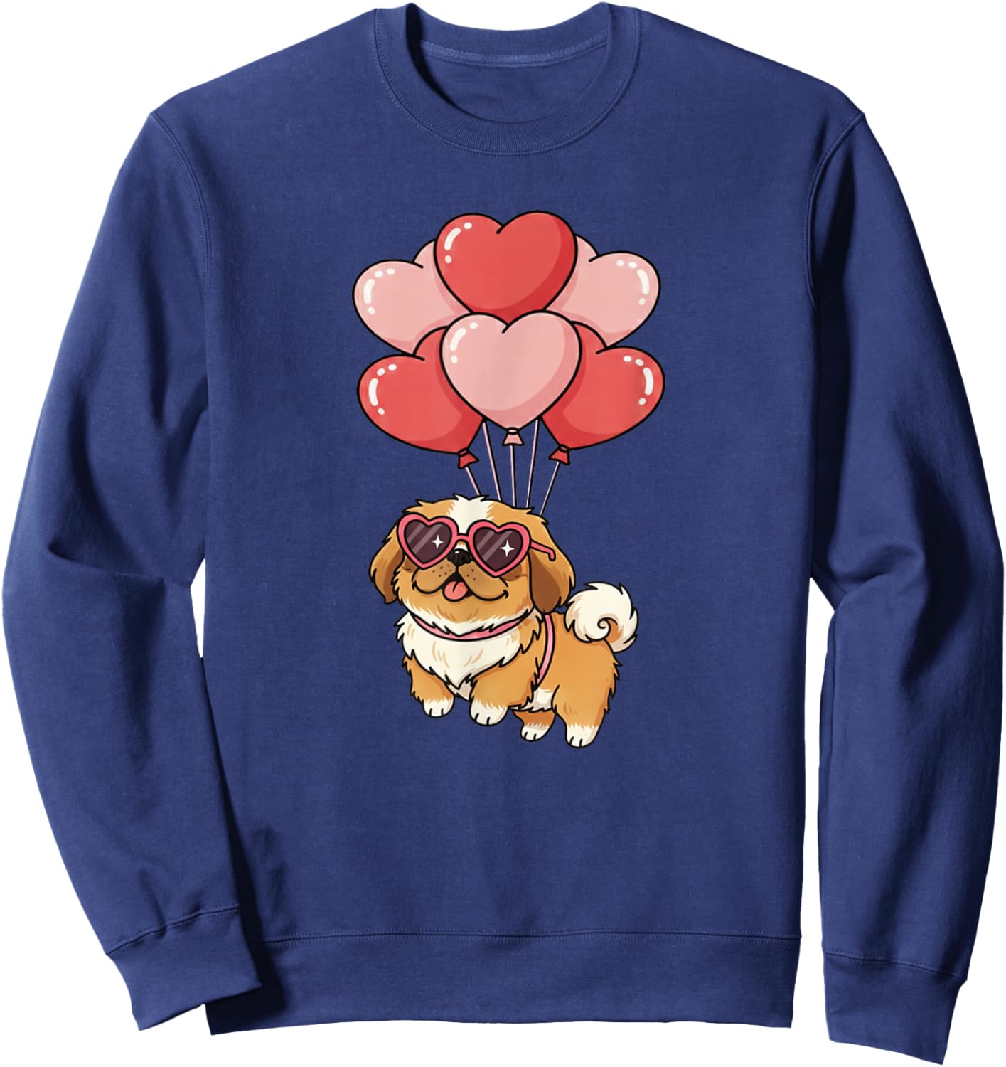Valentines Day Heart Balloons Pekingese Dog Lover Sweatshirt - Sweatshirt | Navy
