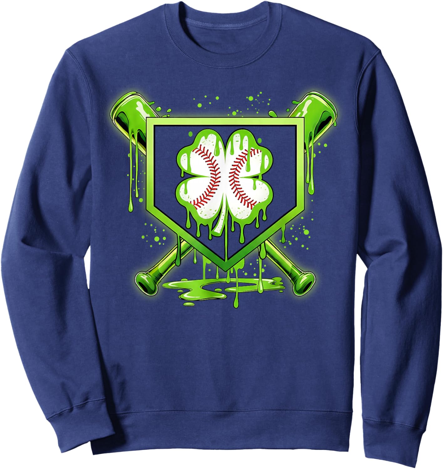 Baseball Icecream St Patrick's Day Lucky Charm Shamrock Drip Sweatshirt - Sweatshirt | Navy