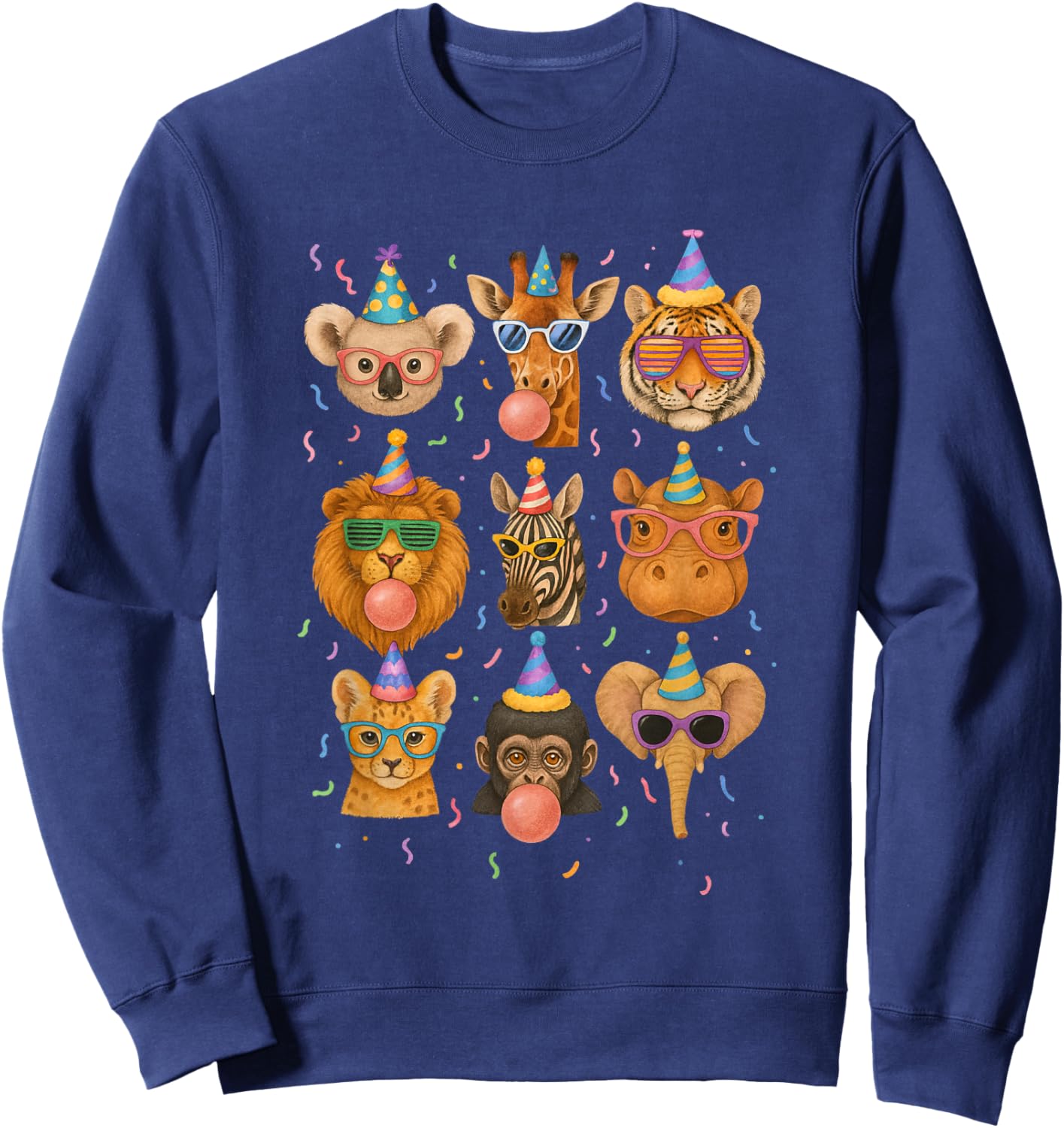 Cute Party Animals Birthday Wildlife Zoo Birthday Boys Kids Sweatshirt - Sweatshirt | Navy