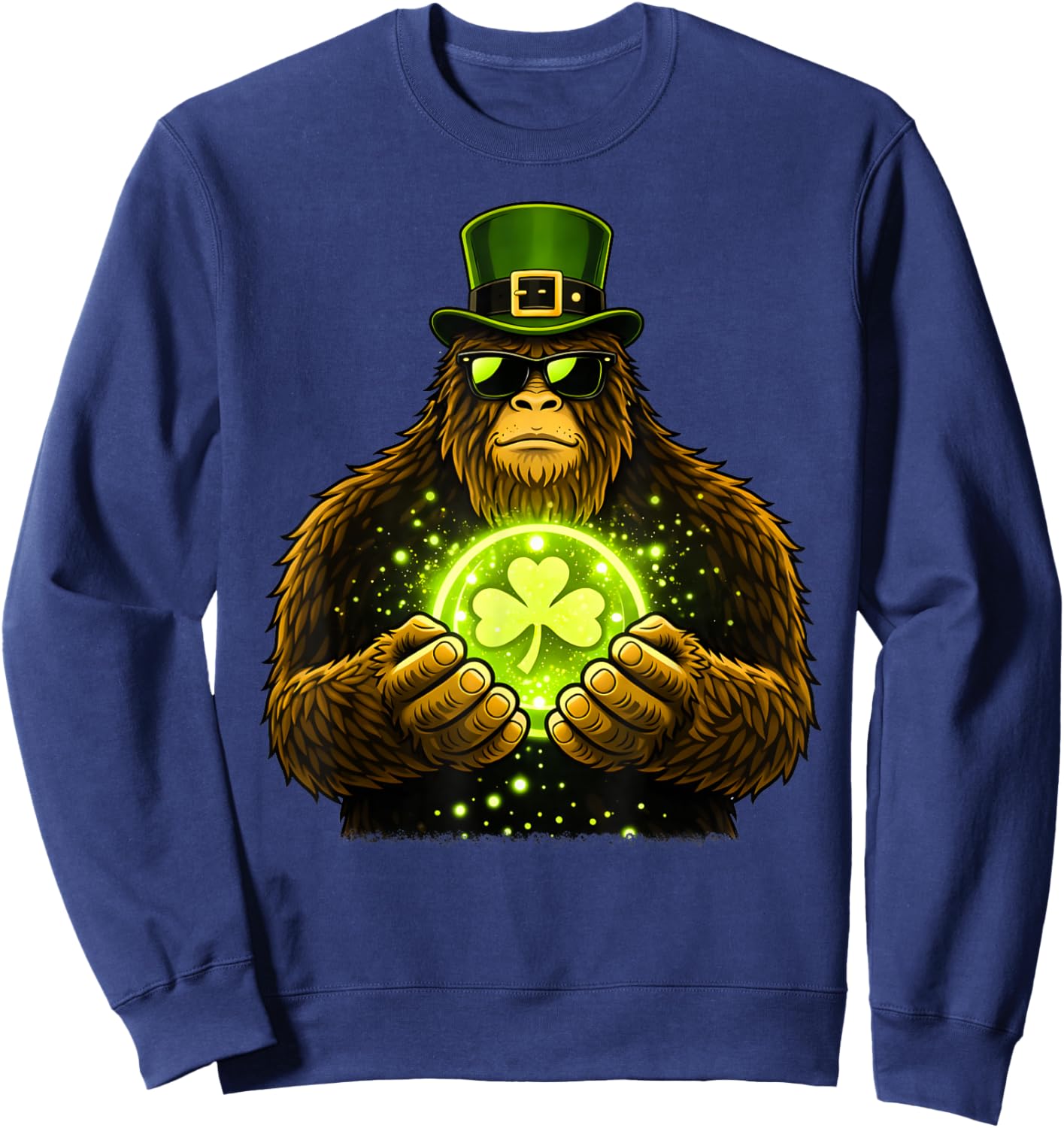 St Patricks Day Bigfoot Sasquatch Shamrock Men Boys Kids Sweatshirt - Sweatshirt | Navy