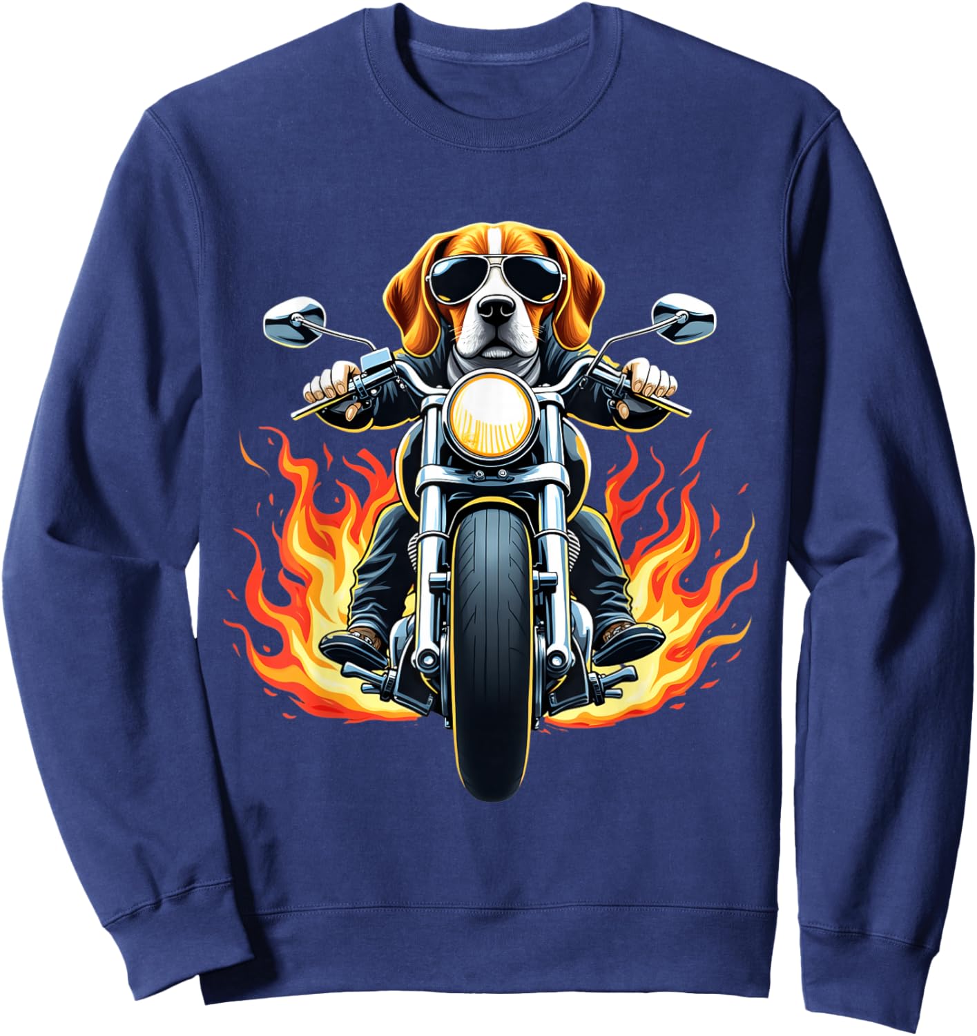 Funny Beagle Dog Riding a Motorcycle Design Beagle Lovers Sweatshirt - Sweatshirt | Navy