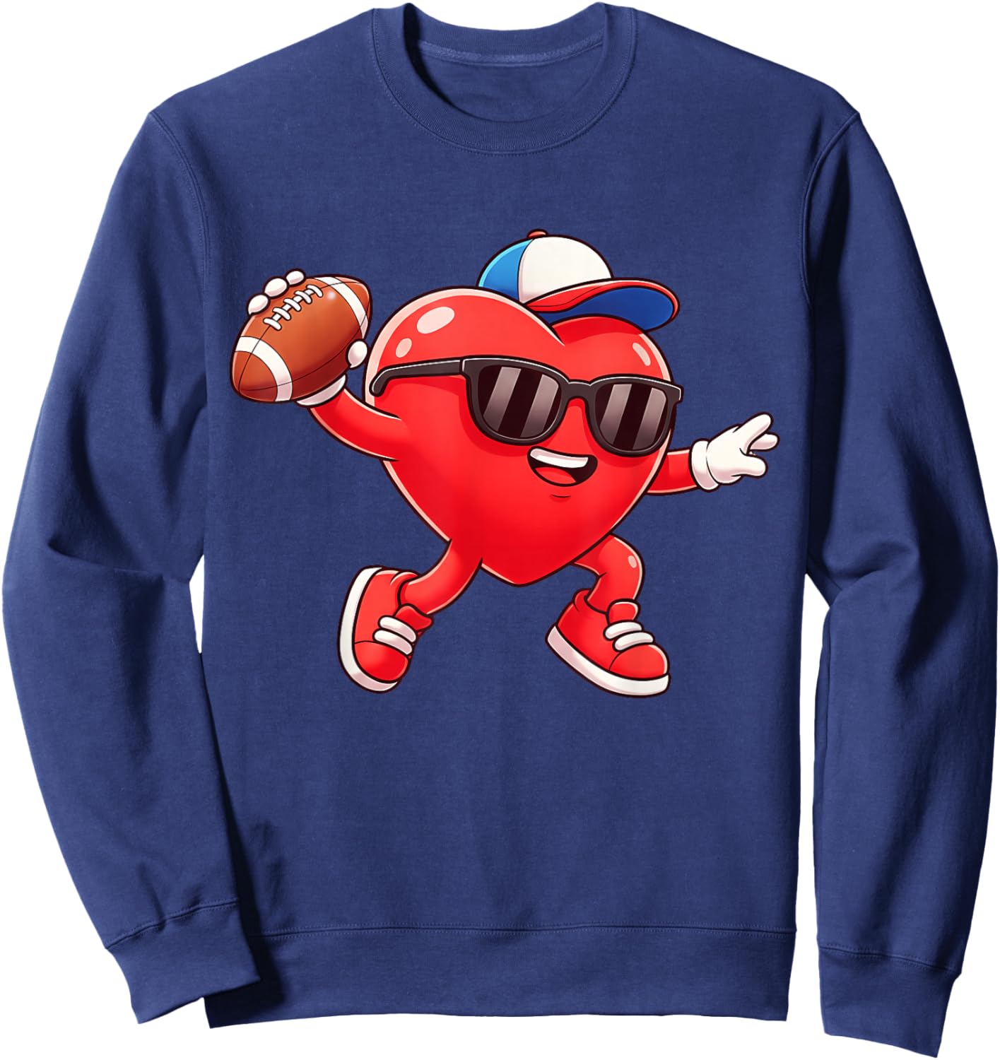 Heart Play Football Valentines Day for Teens Boys Girls Kids Sweatshirt - Sweatshirt | Navy