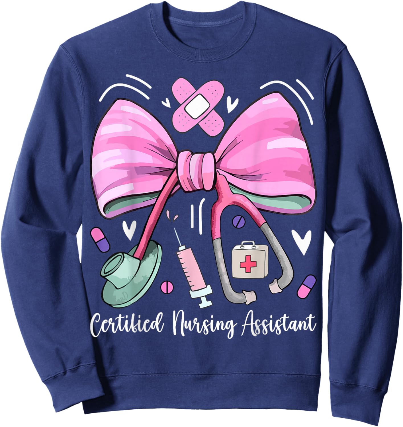 Certified Nursing Assistant CNA Stethoscope Coquette Bow Sweatshirt - Sweatshirt | Navy