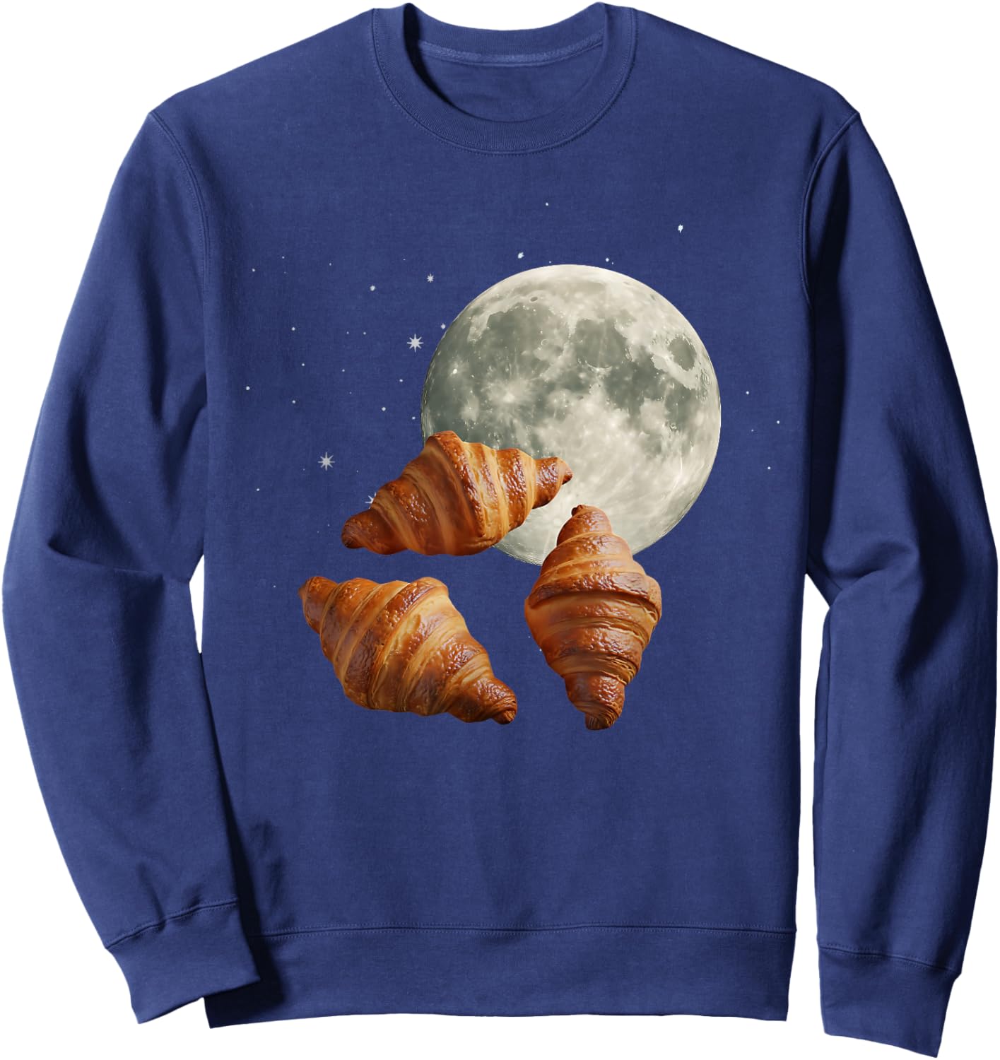 Midnight Croissant Orbit Under Full Moon and Stars Sweatshirt - Sweatshirt | Navy