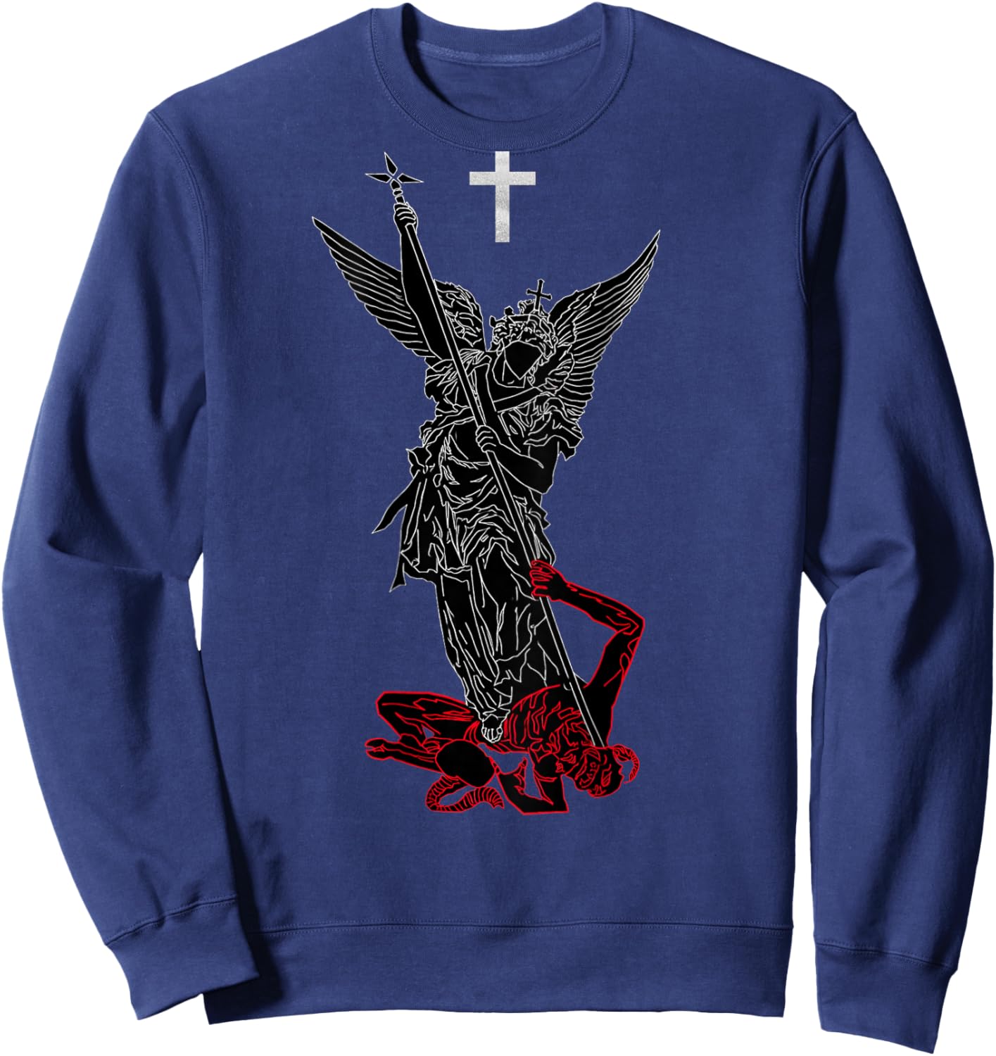 Saint Michael The Archangel Defeating Satan Christian Sweatshirt - Sweatshirt | Navy