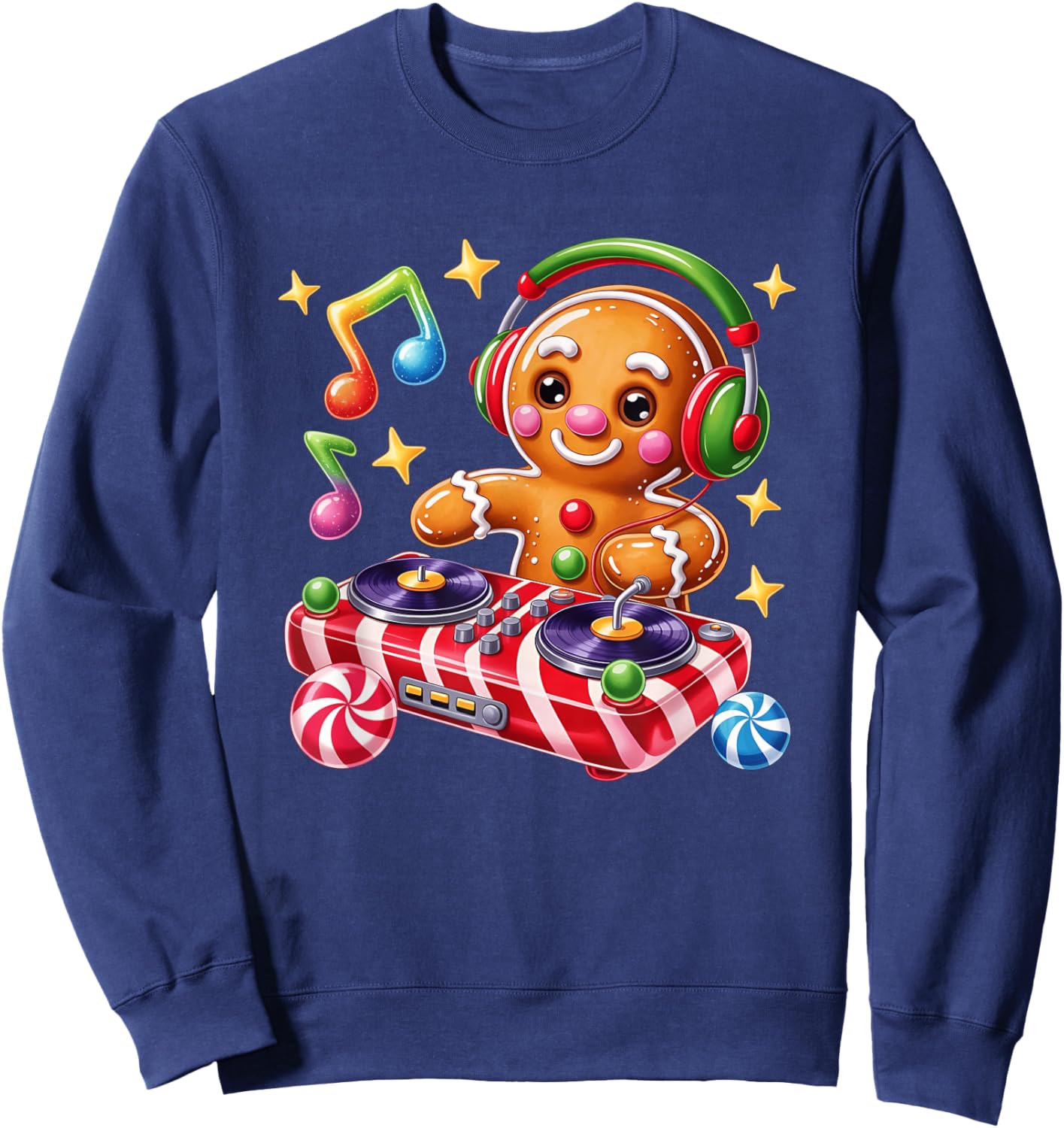 DJ Gingerbread Holiday Cheer Music Vibes Sweatshirt - Sweatshirt | Navy