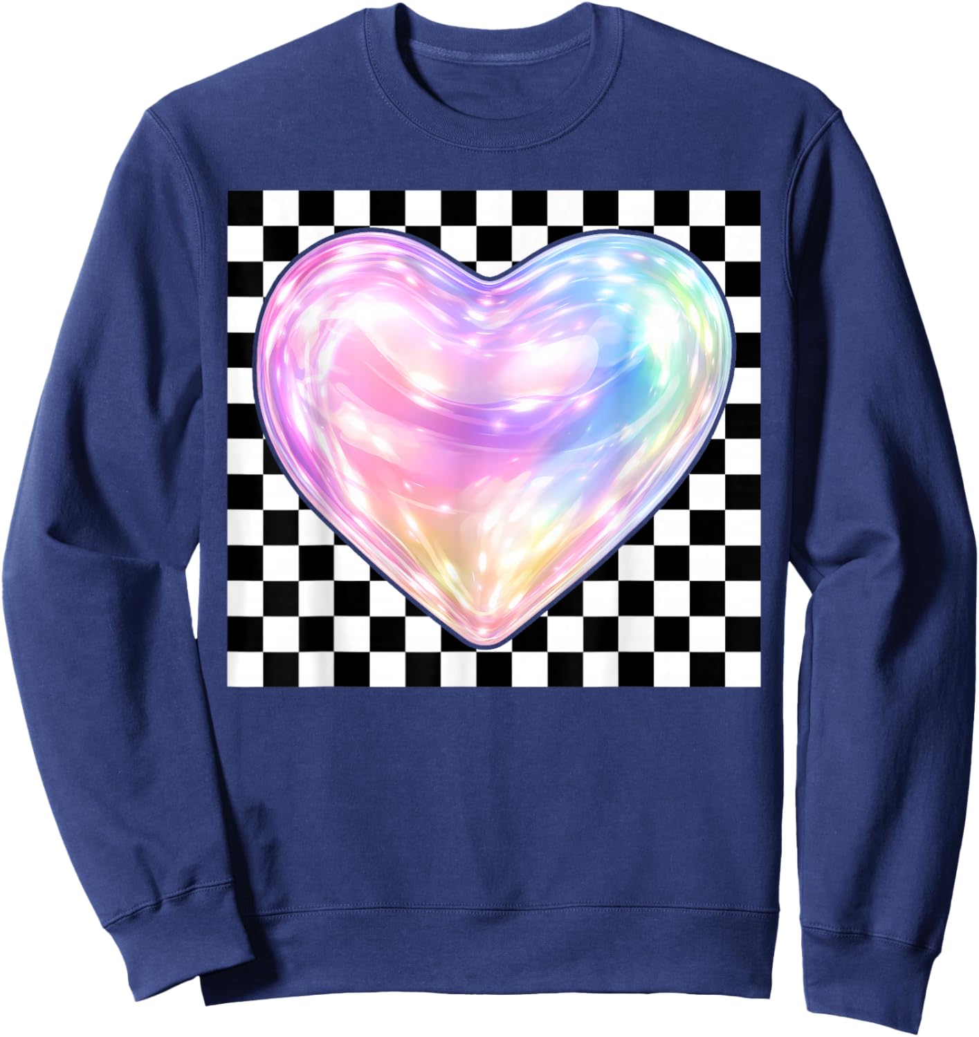 Colorful Heart Checkered Valentine's Day Teen Girl Kid Women Sweatshirt - Sweatshirt | Navy