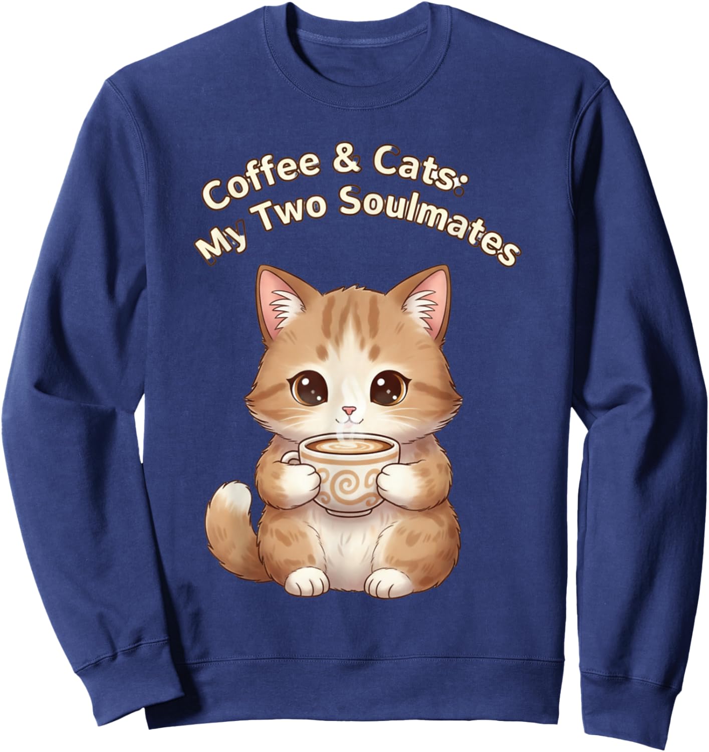 Coffee & Cats My Two Soulmates Whimsical Mug Design Sweatshirt - Sweatshirt | Navy