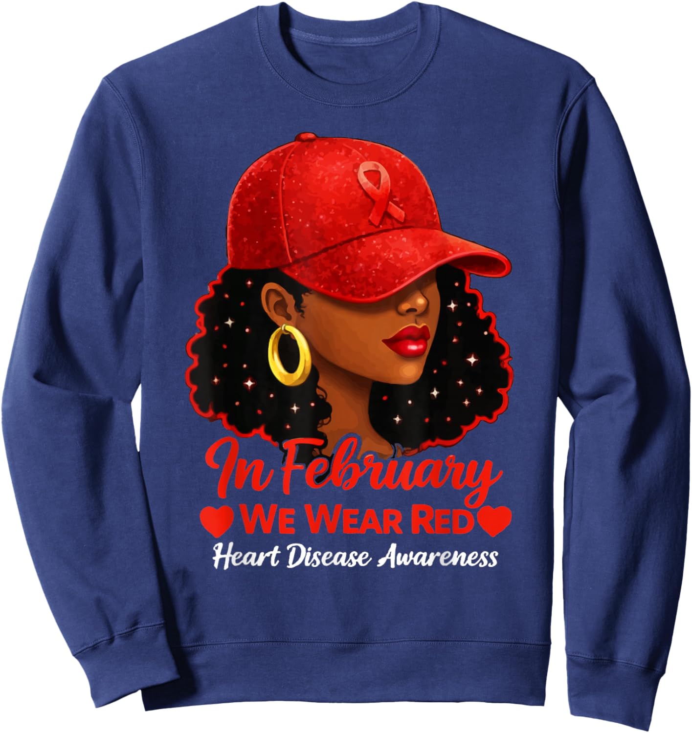 in February We Wear Red Black Women Heart Disease Awareness Sweatshirt - Sweatshirt | Navy