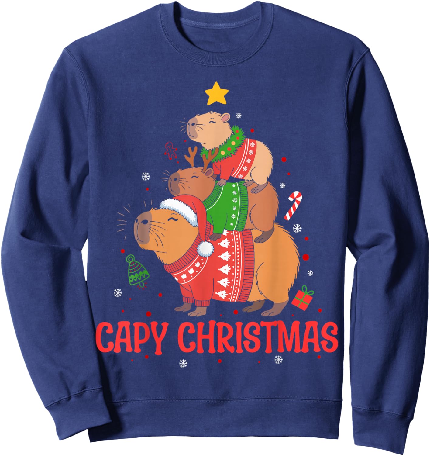 Cappy Holidays Capybara Christmas Cute Capy Xmas Tree Pjs Sweatshirt - Sweatshirt | Navy