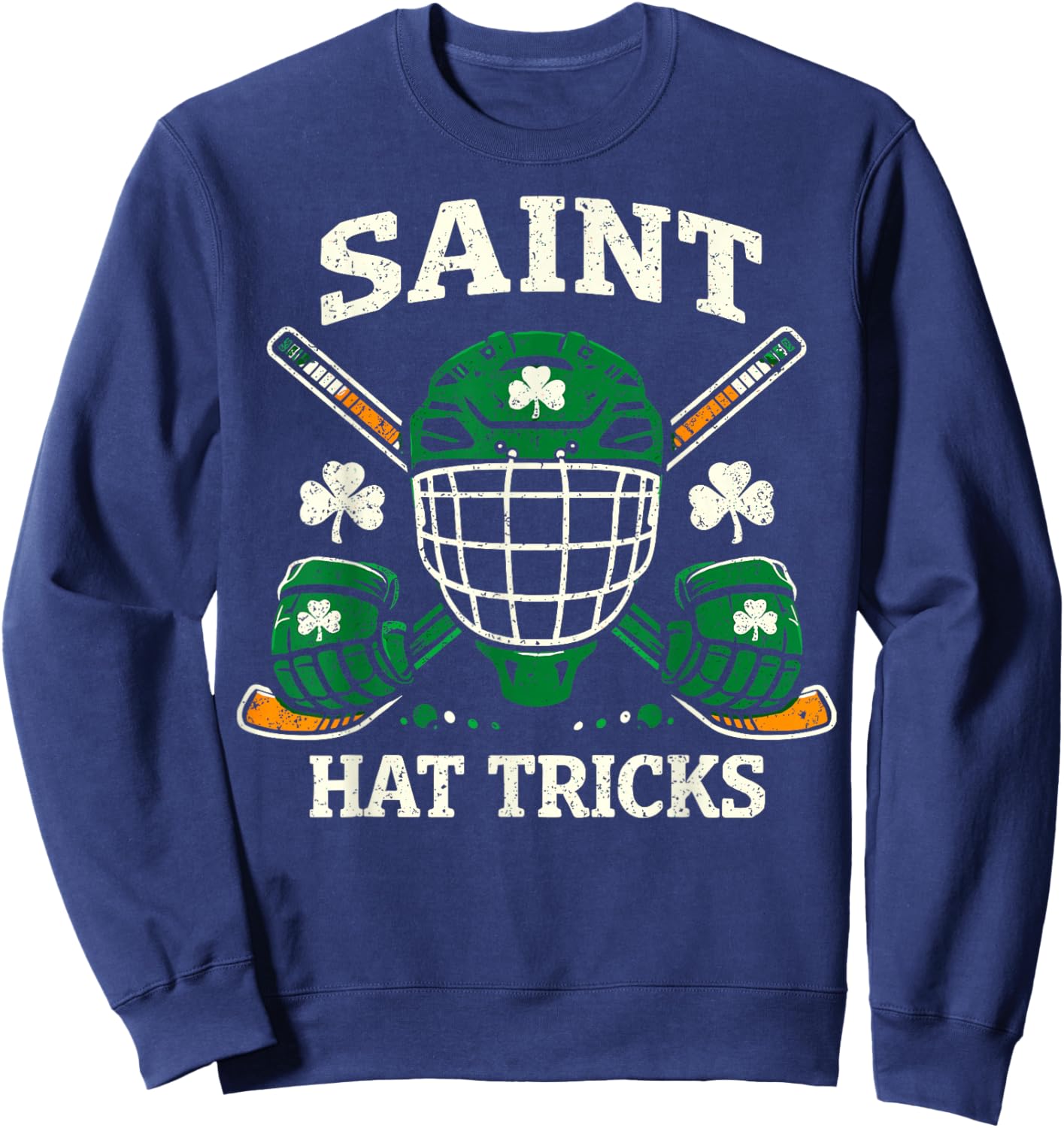 St.Patrick’s Day Ice Hockey Player Saint Hat Tricks Shamrock Sweatshirt - Sweatshirt | Navy