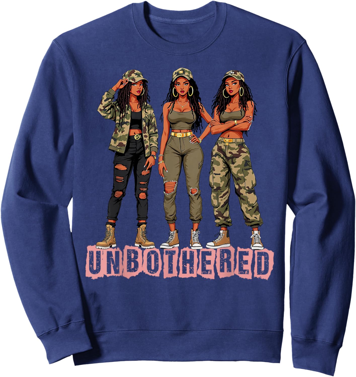 Melanin Unbothered Black Woman Locs Camo Black History Month Sweatshirt - Sweatshirt | Navy