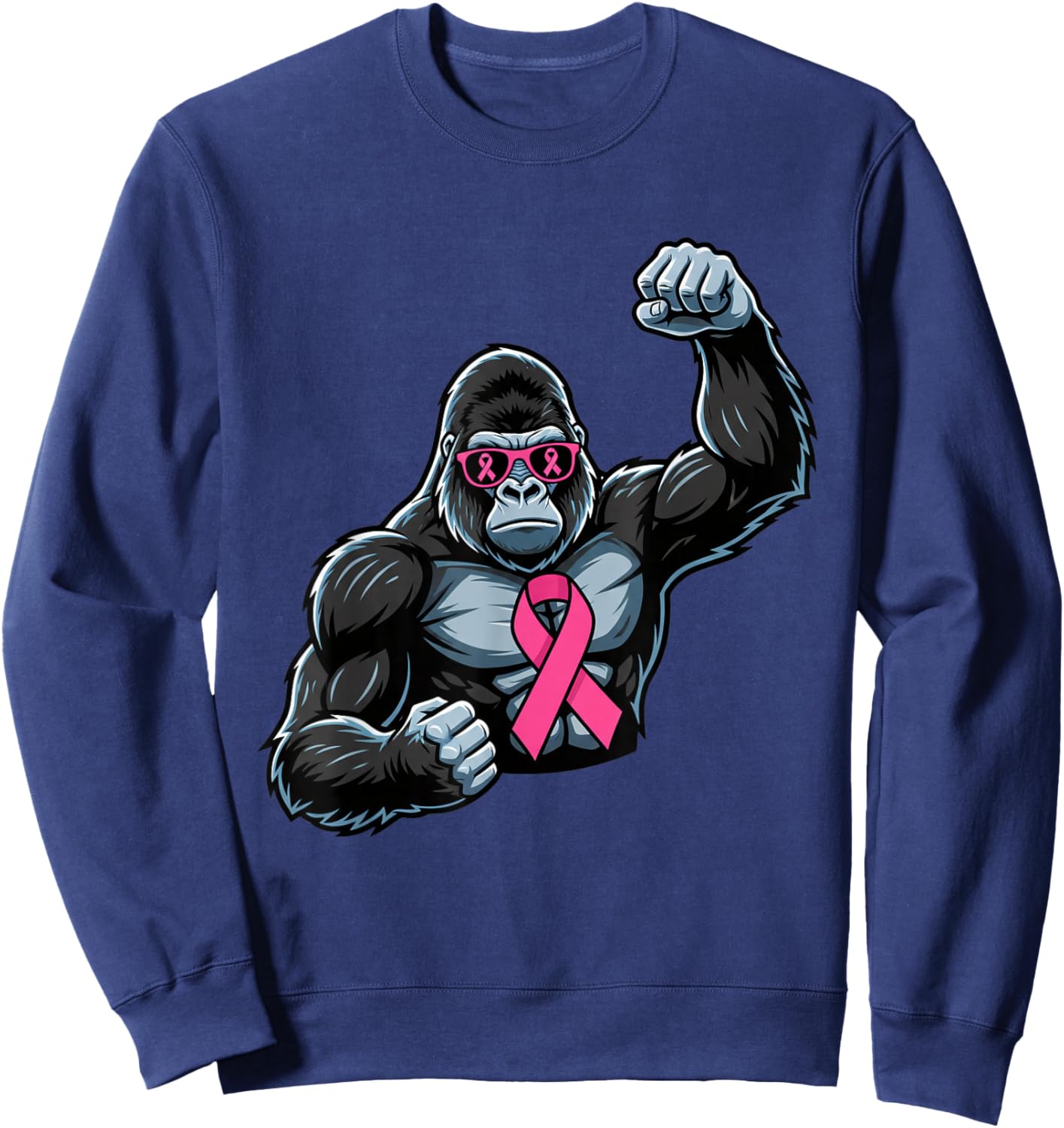 Breast Cancer Awareness Gorilla, Pink Ribbon Strength & Sol Sweatshirt - Sweatshirt | Navy