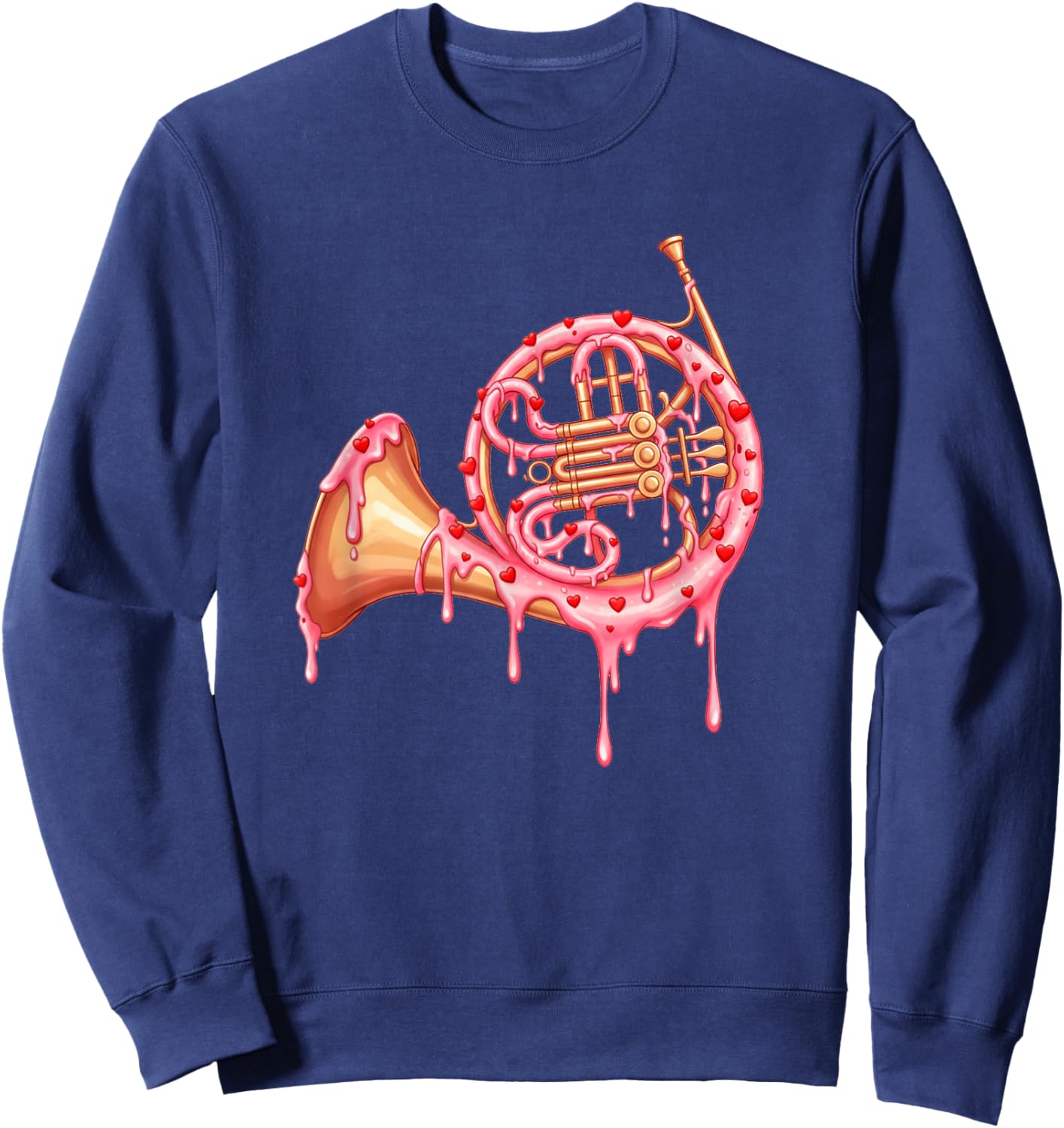 French Horn Valentines Day Ice Cream Drip Heart Girls Kids Sweatshirt - Sweatshirt | Navy