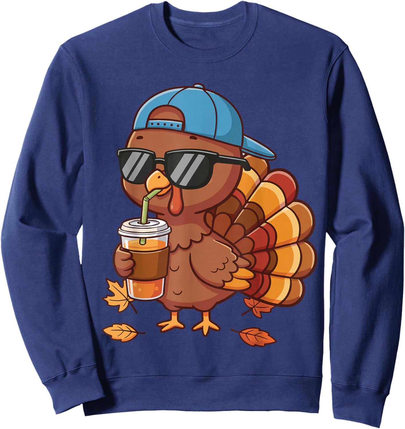 Cool Thanksgiving Turkey Sunglasses Cap Juice Cup Boys Sweatshirt - Sweatshirt | Navy
