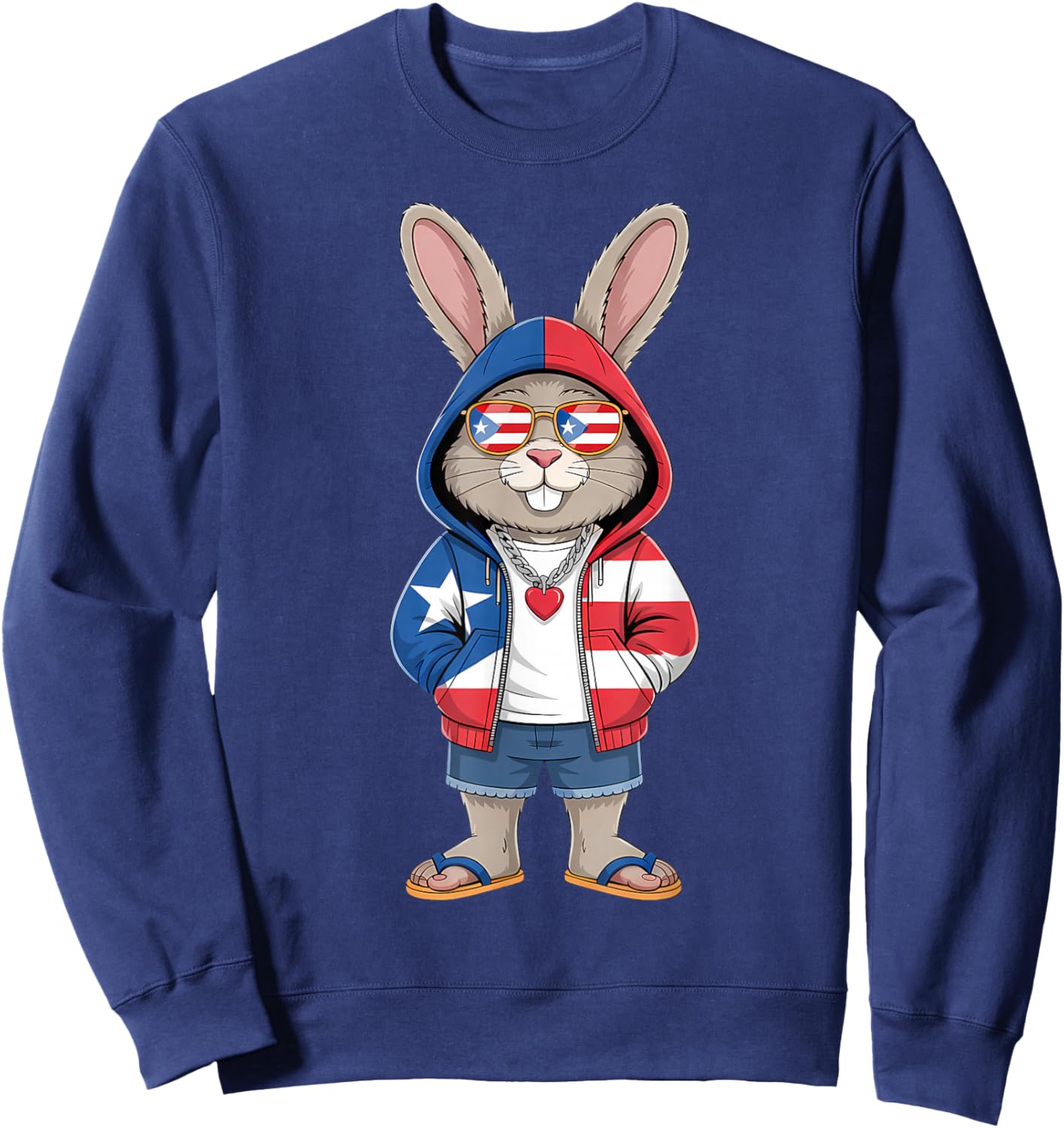Puerto Rico Rabbit Puerto Rican Flag Bunny Sweatshirt - Sweatshirt | Navy
