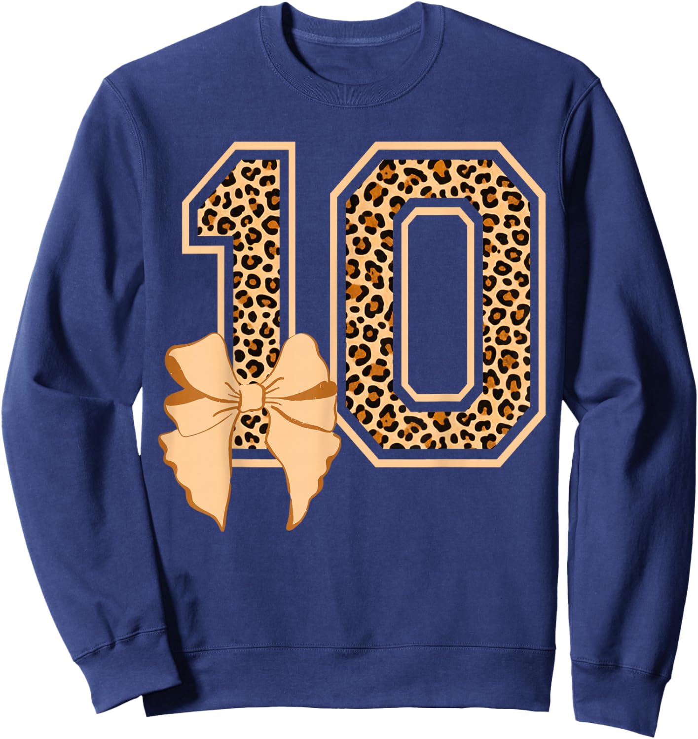 10th Birthday Girl Leopard Coquette Bow 10 Year Old Sweatshirt - Sweatshirt | Navy