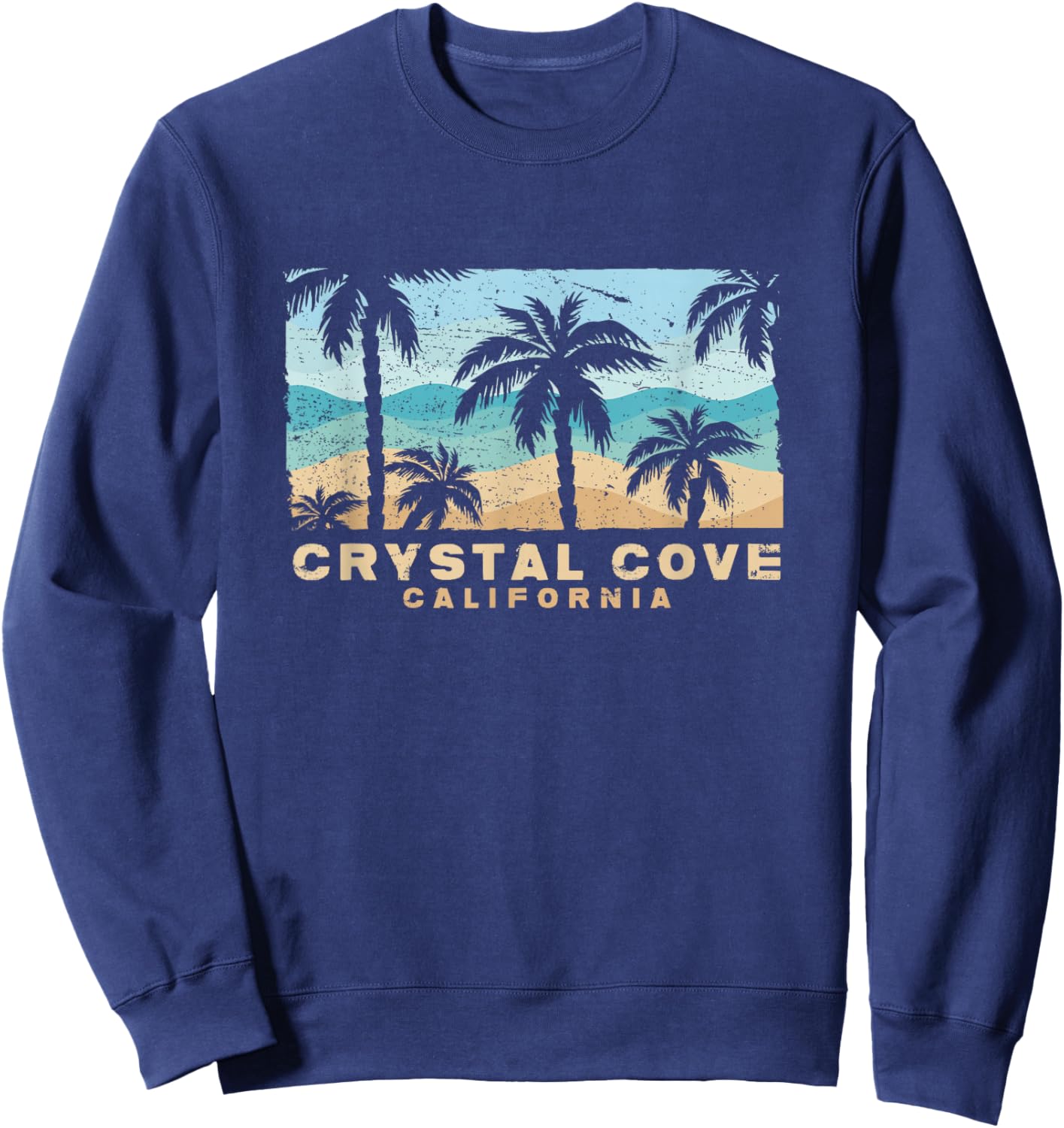 Crystal Cove California Retro Palm Beach Coastal Art Sweatshirt - Sweatshirt | Navy