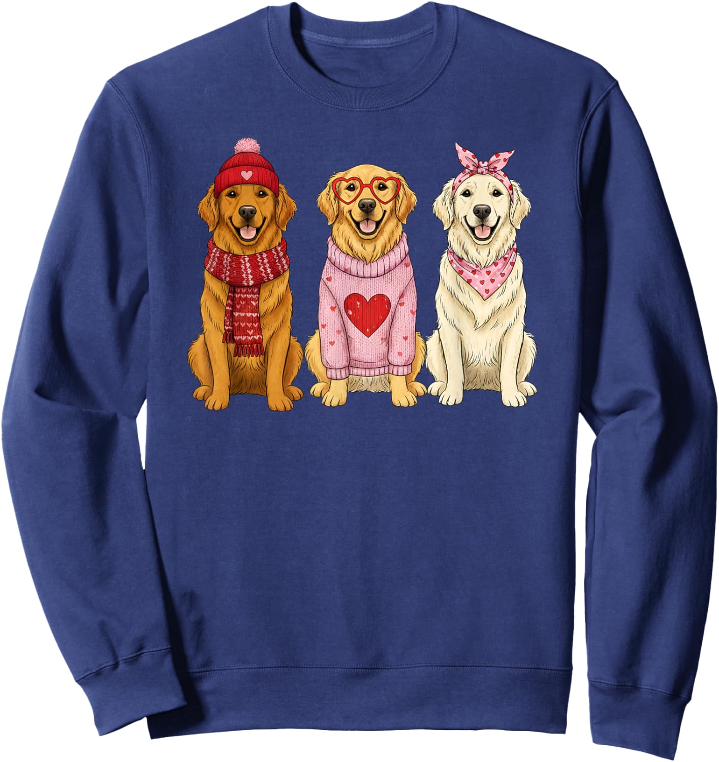 Cute Golden Retriever Valentine Dog Sweatshirt - Sweatshirt | Navy