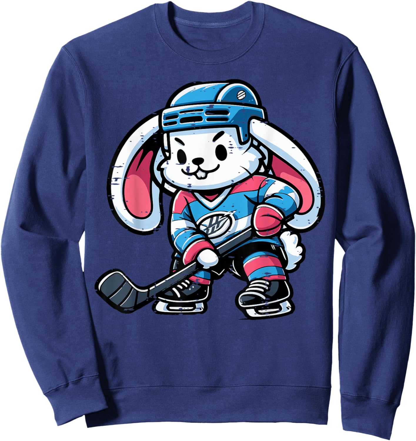 Easter Bunny Ice Hockey Player Cute Rabbit Boys Kids Men Sweatshirt - Sweatshirt | Navy
