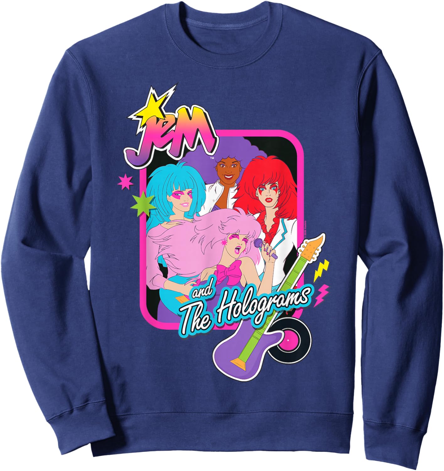 Jem and The Holograms Pop-Rock Band Portrait Guitar Icon Sweatshirt - Sweatshirt | Navy