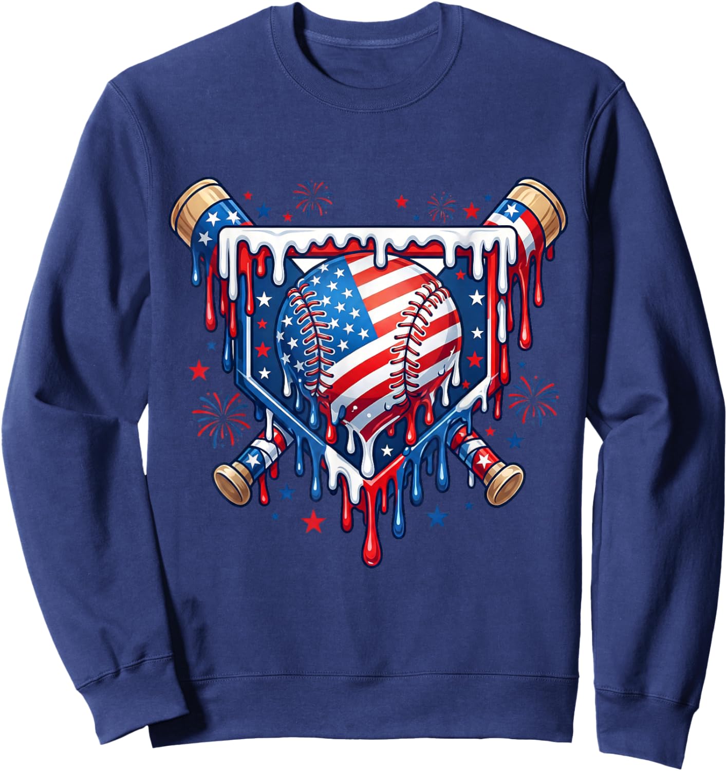Baseball Flag Drip for Boys Kid Youth Gen Alpha Softball Fan Sweatshirt - Sweatshirt | Navy