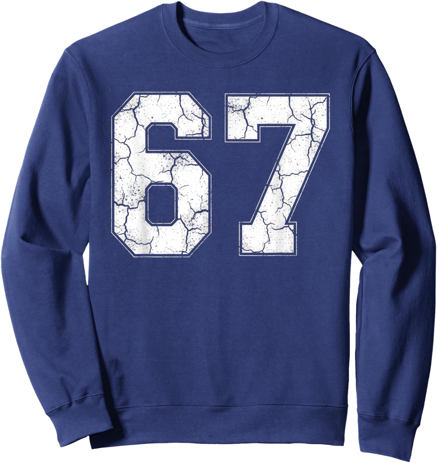 Distressed Number 67 Jersey Player Six Seven Meme Sweatshirt - Sweatshirt | Navy