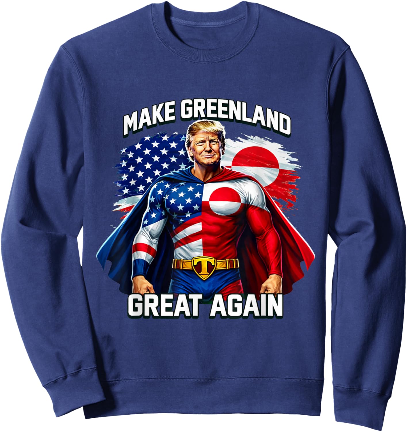 Make Greenland Great Again Superhero Graphic Patriot Flag Sweatshirt - Sweatshirt | Navy