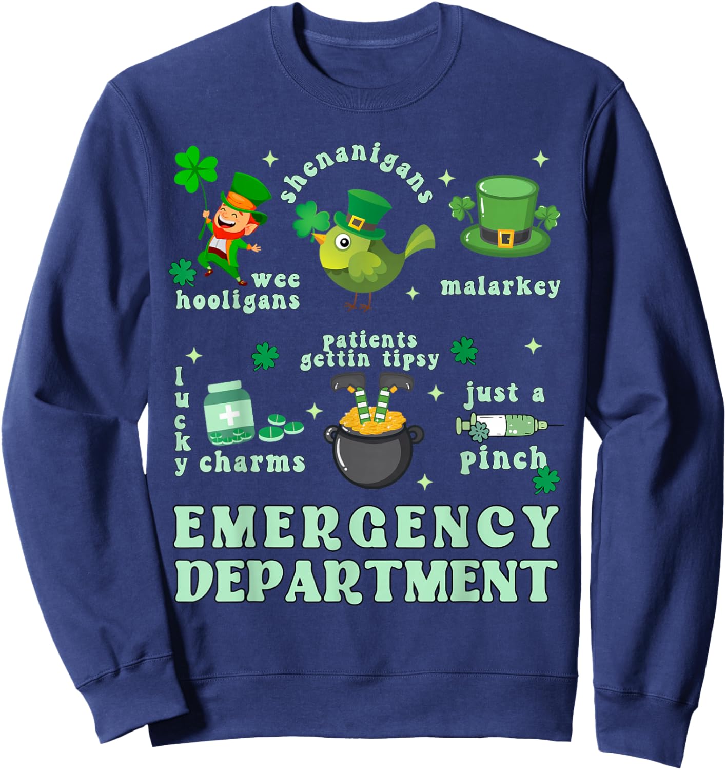 Emergency Department Shamrock St Patrick's Day ER Nurse Sweatshirt - Sweatshirt | Navy