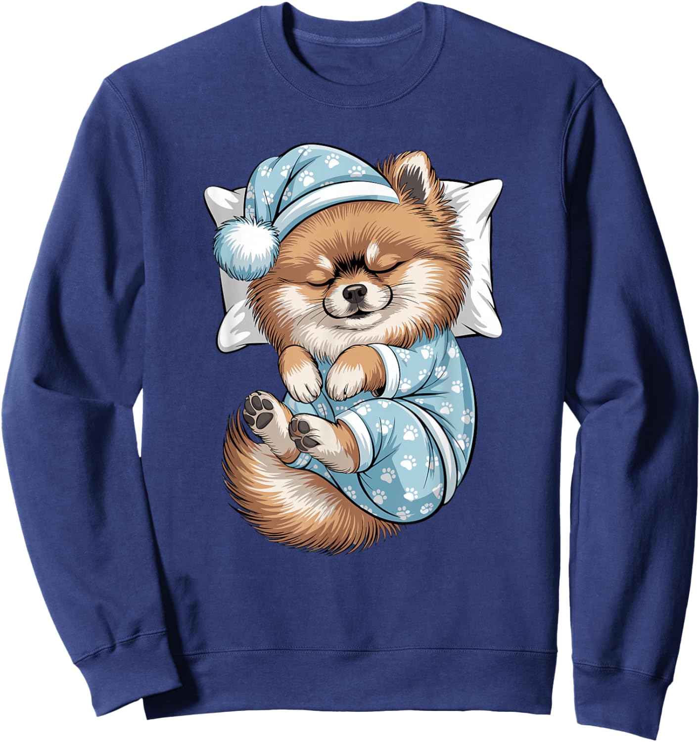 Funny Sleepy Pomeranian Pajama Dog Lover Men Woman Kids Sweatshirt - Sweatshirt | Navy