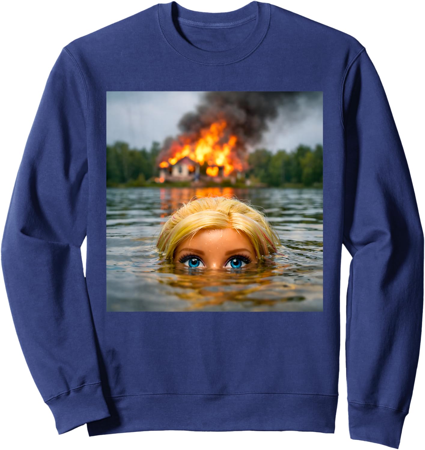 Funny Doll Face Clothes Meme Women Men Vintage Swimming Sweatshirt - Sweatshirt | Navy