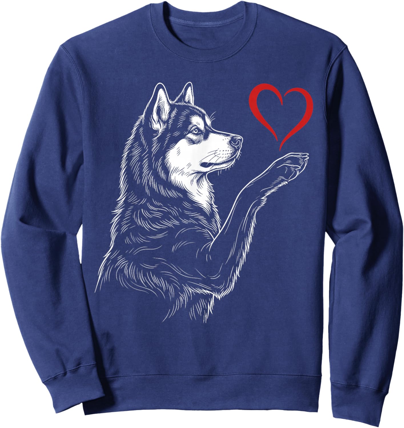 Alaskan Malamute Lover Dog Art Holding Heart Valentines Sweatshirt - Sweatshirt | Navy