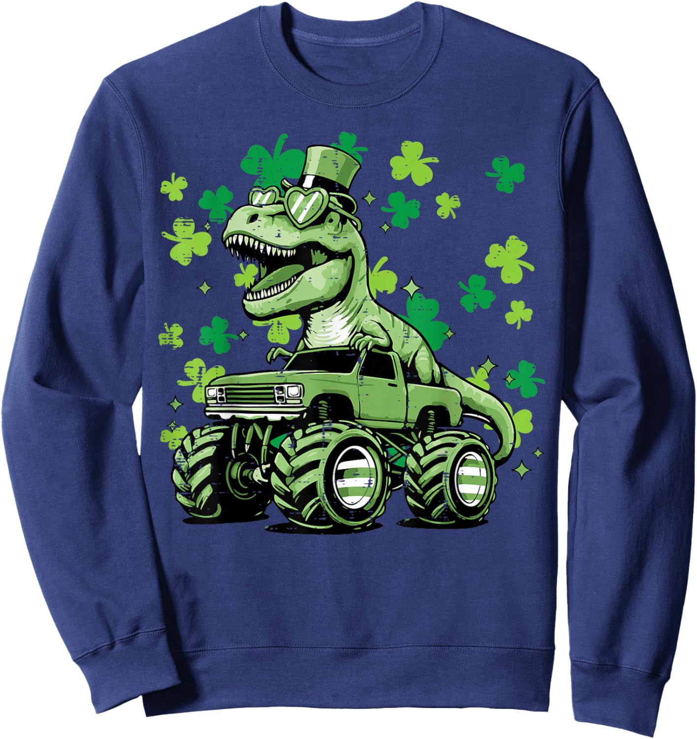 St Patricks Day Truck Dino Trex Irish Toddler Boy Kids Youth Sweatshirt - Sweatshirt | Navy