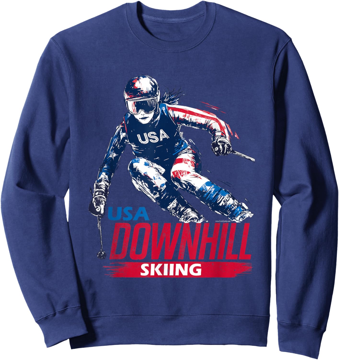 Downhill Skiing Patriotic USA Winter Team Ski Sports Graphic Sweatshirt - Sweatshirt | Navy