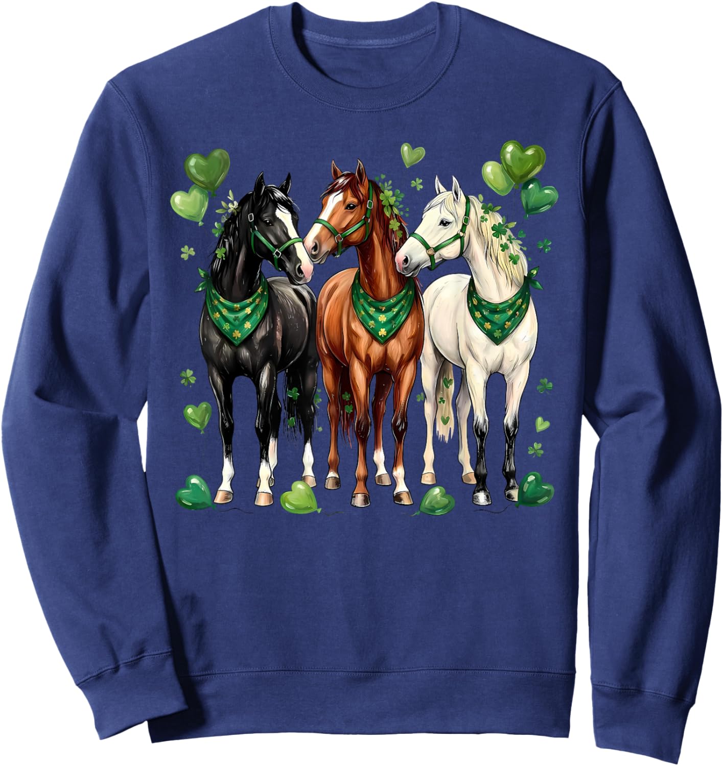 St. Patrick’s Day Equestrian Three Horses with Shamrocks Sweatshirt - Sweatshirt | Navy