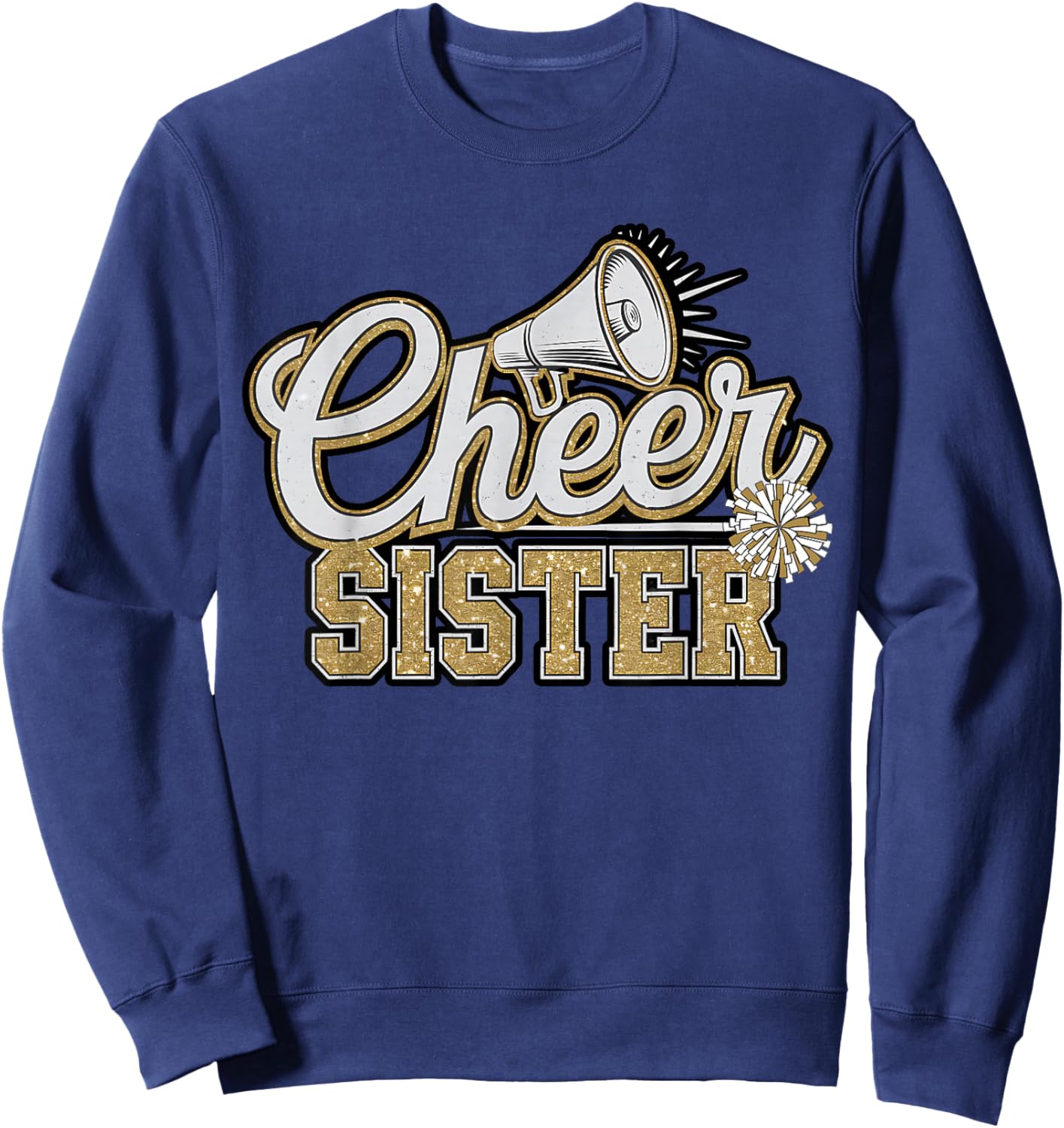 Cute Cheer Sister Black Gold Pom Cheerleader Cheerleading Sweatshirt - Sweatshirt | Navy