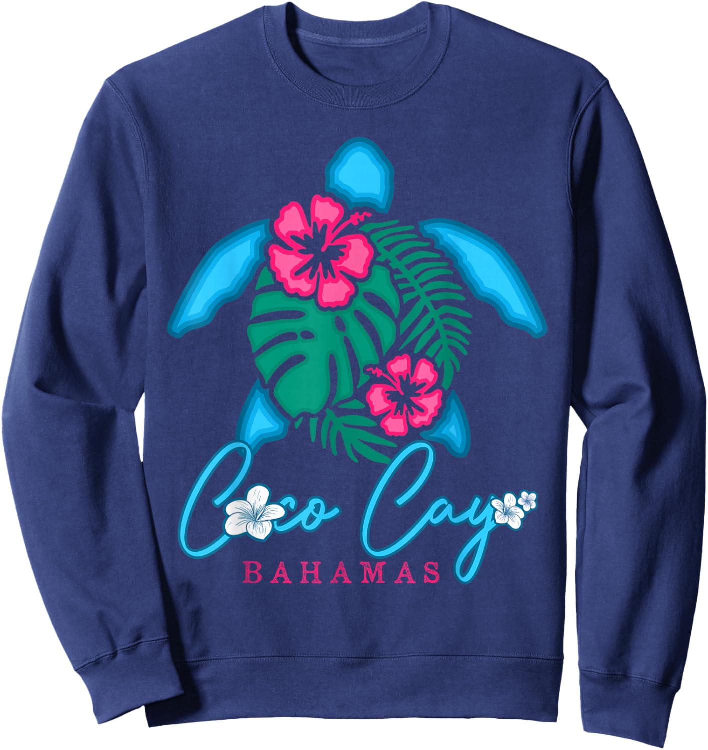 Coco Cay Bahamas Sea Turtle Hibiscus Tropical Ocean Blue Sweatshirt - Sweatshirt | Navy