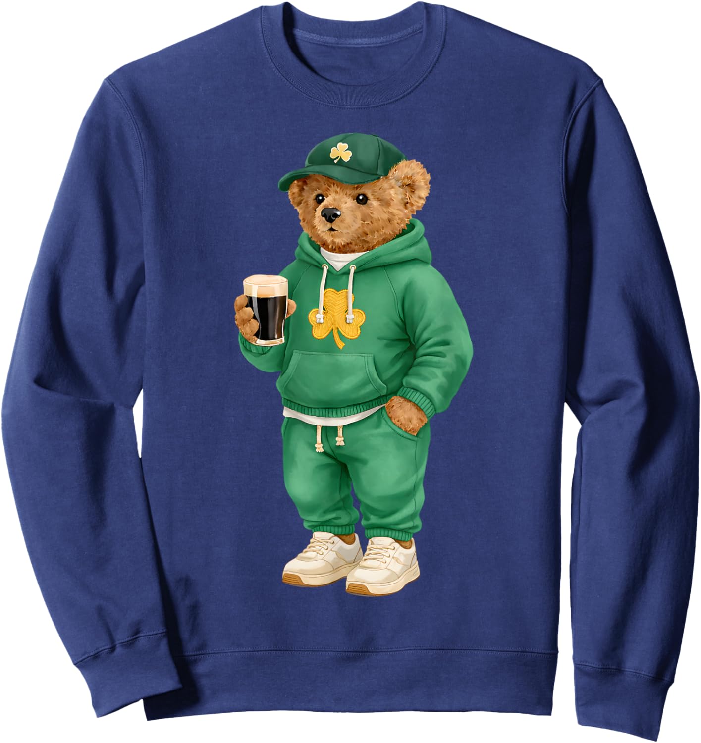 Cool Funny Teddy Bear Feeling Lucky Drinking St Patricks Day Sweatshirt - Sweatshirt | Navy