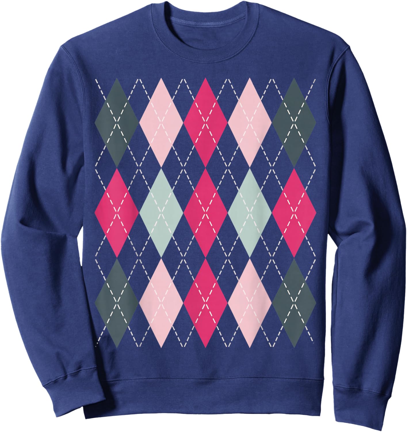 Preppy Plaid Argyle Stylish & Fun Faux Sweater Design Sweatshirt - Sweatshirt | Navy