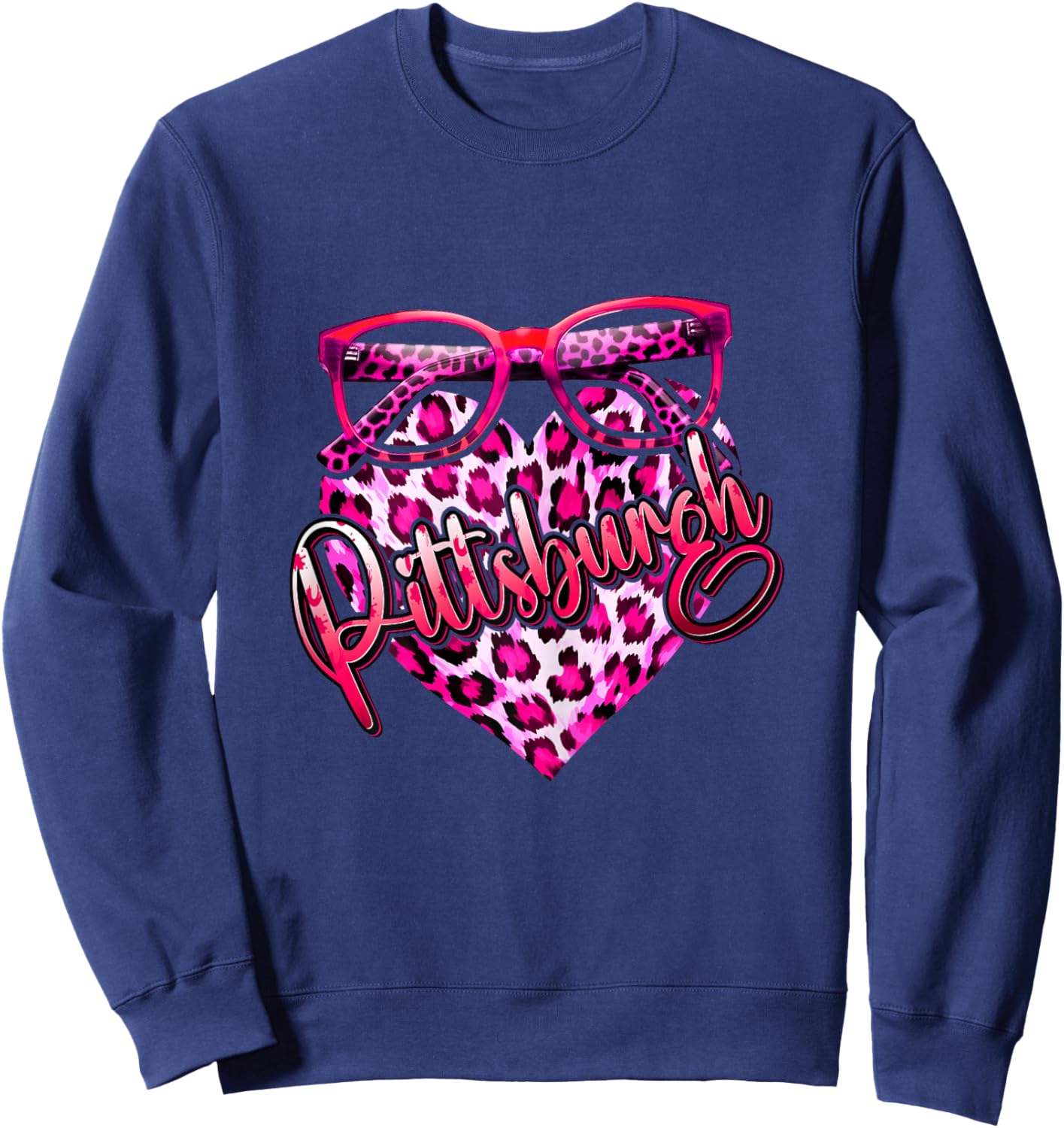 Pittsburgh Leopard Heart Pink Sunglasses Cool Stylish Women Sweatshirt - Sweatshirt | Navy