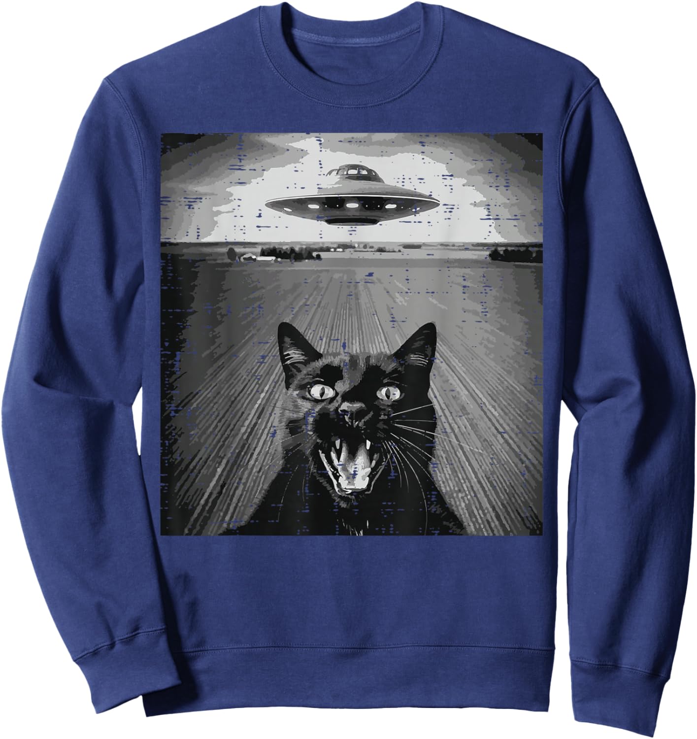 Black Cat UFO Selfie Funny Meme Kitten Alien Men Women Kids Sweatshirt - Sweatshirt | Navy