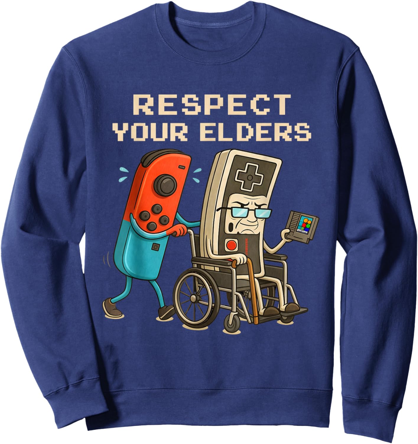 Respect Your Elders Retro Gaming Funny Gamer Controller Sweatshirt - Sweatshirt | Navy