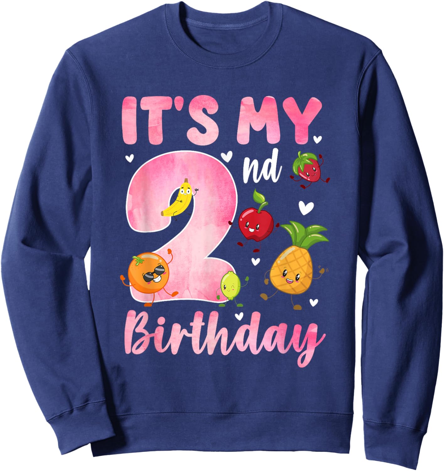2 Year Old Girl It's My 2nd Birthday Dancing Fruit Theme Sweatshirt - Sweatshirt | Navy