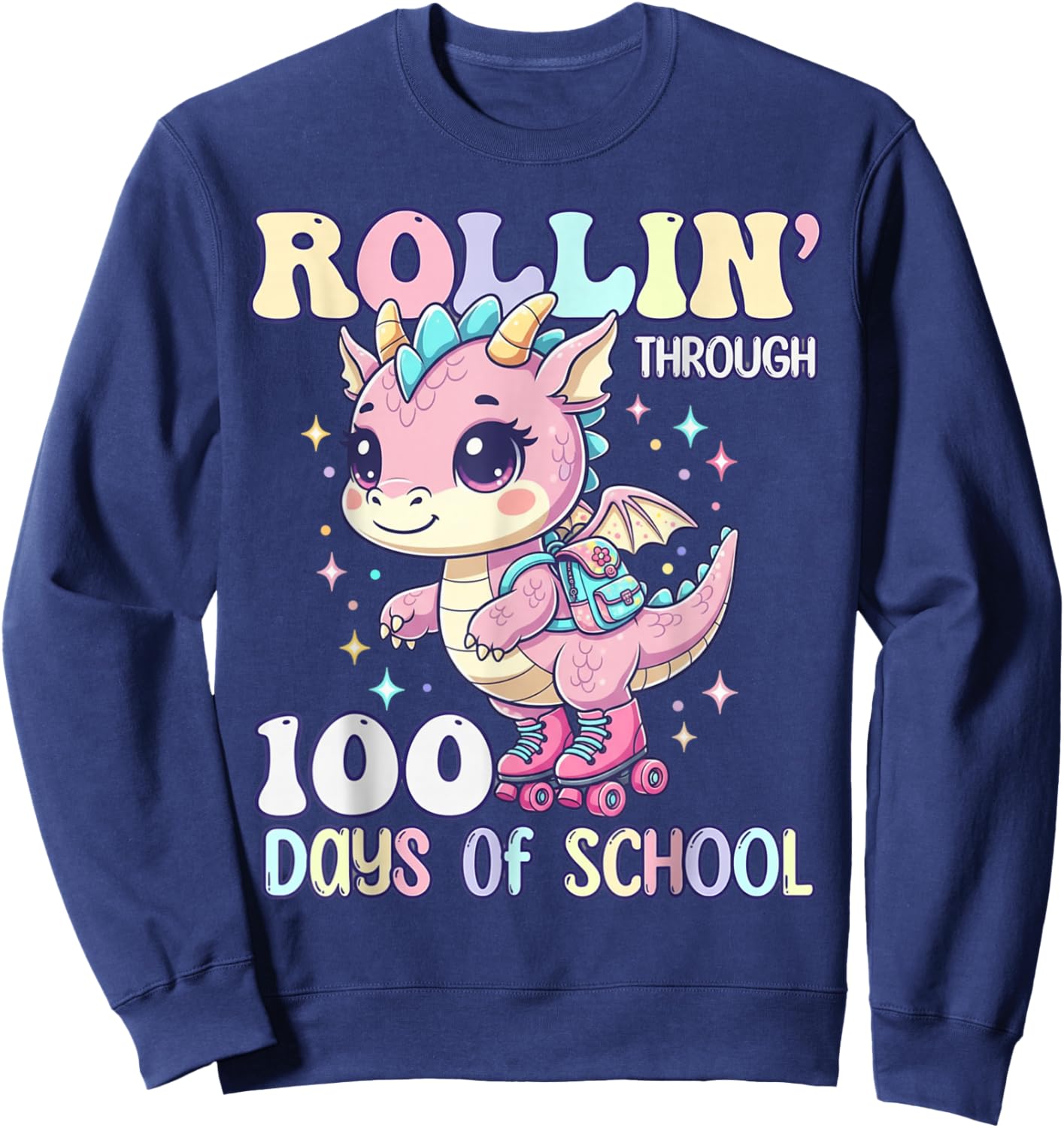 100 Days of School Girls Teacher 100th Day Cute Dragon Girl Sweatshirt - Sweatshirt | Navy