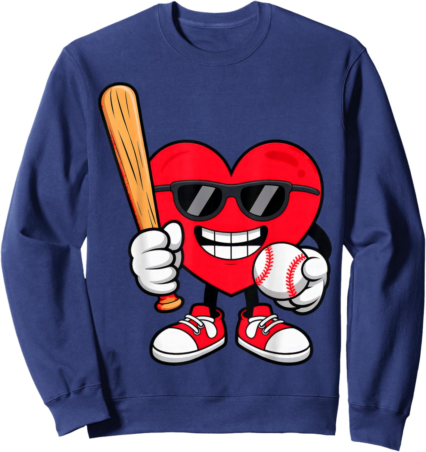 Heart Playing Baseball Valentines Day Sweatshirt - Sweatshirt | Navy
