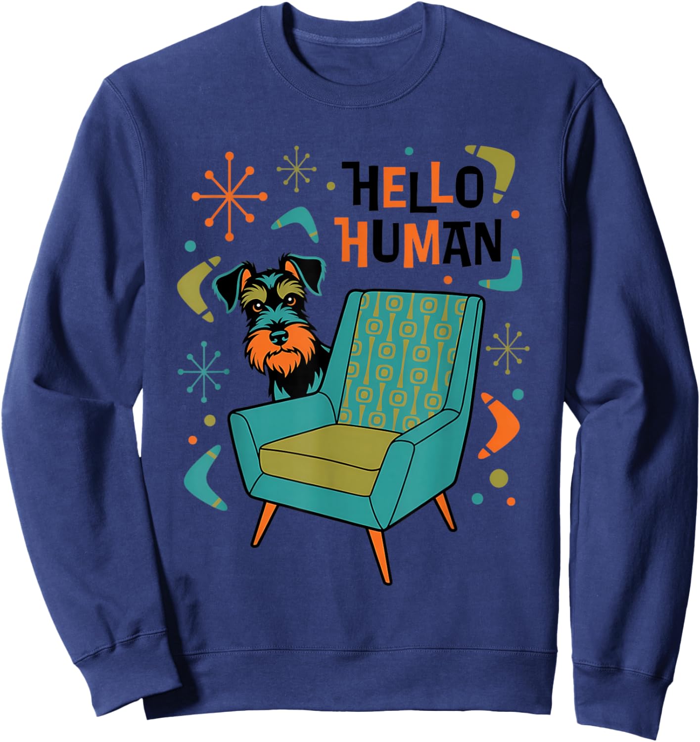 Schnauzer Peeking Mid Century Modern Dog Retro 50s Art Sweatshirt - Sweatshirt | Navy